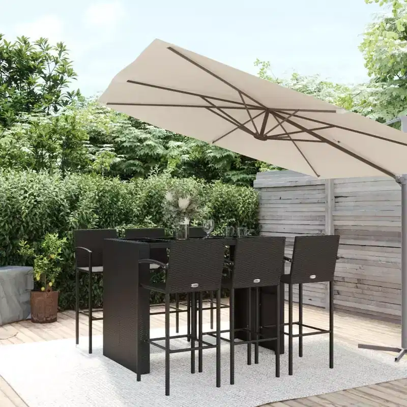 vidaXL Garden Bar Set Black PE rattan One Size Ergonomic Bar Table Set