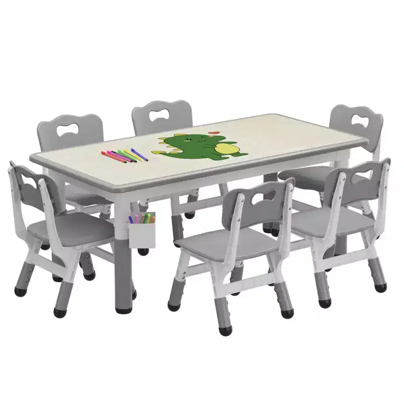 GustoWave Kids Table Set and 6 Chair, Toddler Table and Chairs Set for Ages 2-10,Children Activity Table with Storage Box