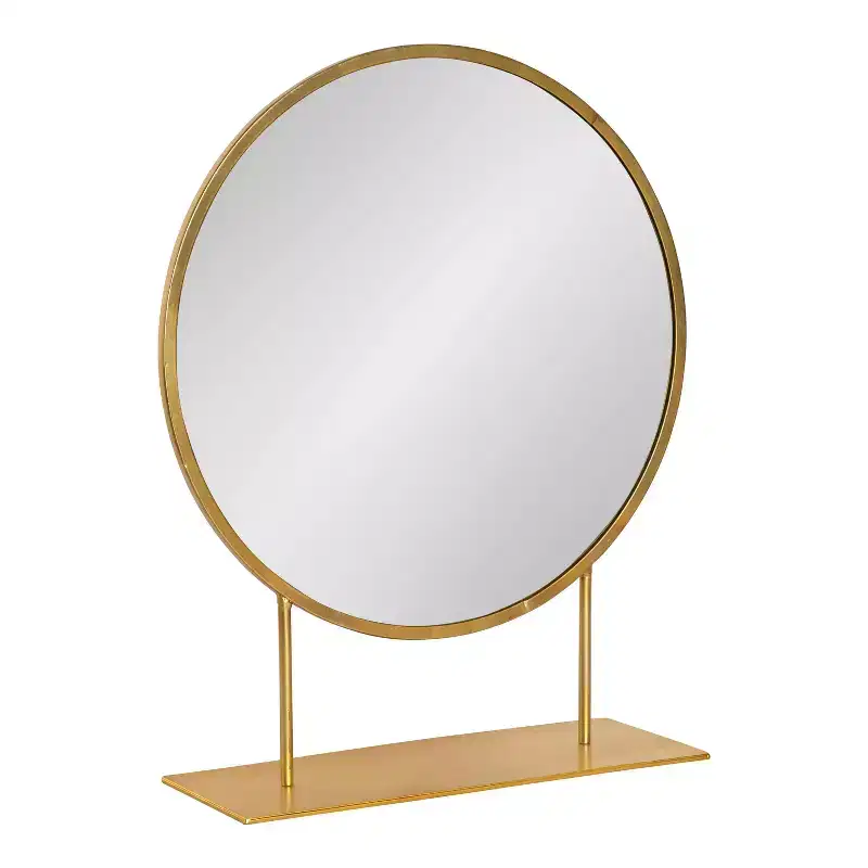 18 x 22 Rouen Round Wall Mirror Gold - Kate & Laurel All Things Decor: Freestanding, Metal Frame, Modern Decor