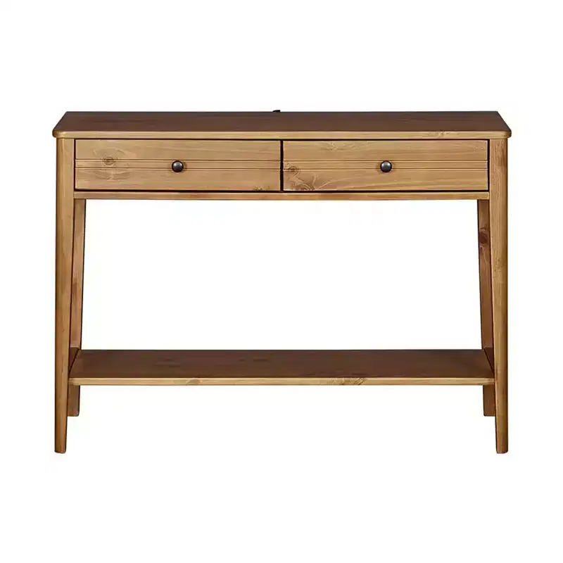 MUSEHOMEINC California Mid Century Contemporary Classic Solid Wood 2 Tier Console Entryway Table with Storage Drawers, Honey Brown