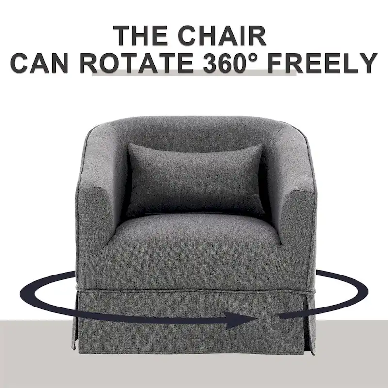 Swivel Barrel Chair with Ottoman and Black Metal Base