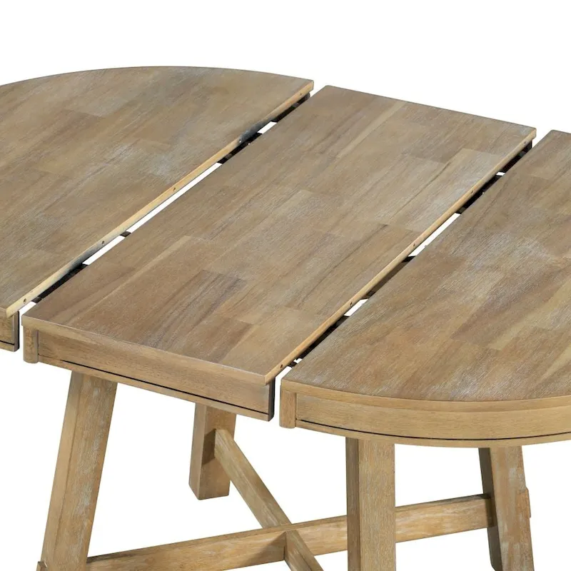 5-Piece Farmhouse Dining Table Set Wood Round Extendable Dining Table and 4 Upholstered Dining Chairs