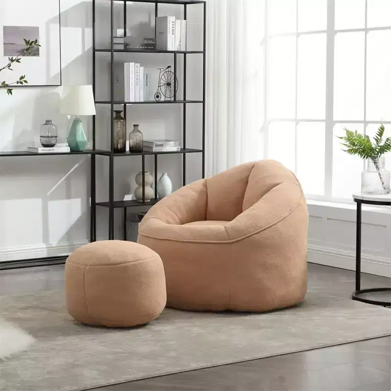 Bean Bag Chair with Ottoman, Comfy Bean Bag Sofa Chair, Modern Accent Bean Bag Chairs with Footstool for Living Room Bedroom Apartment Dorm