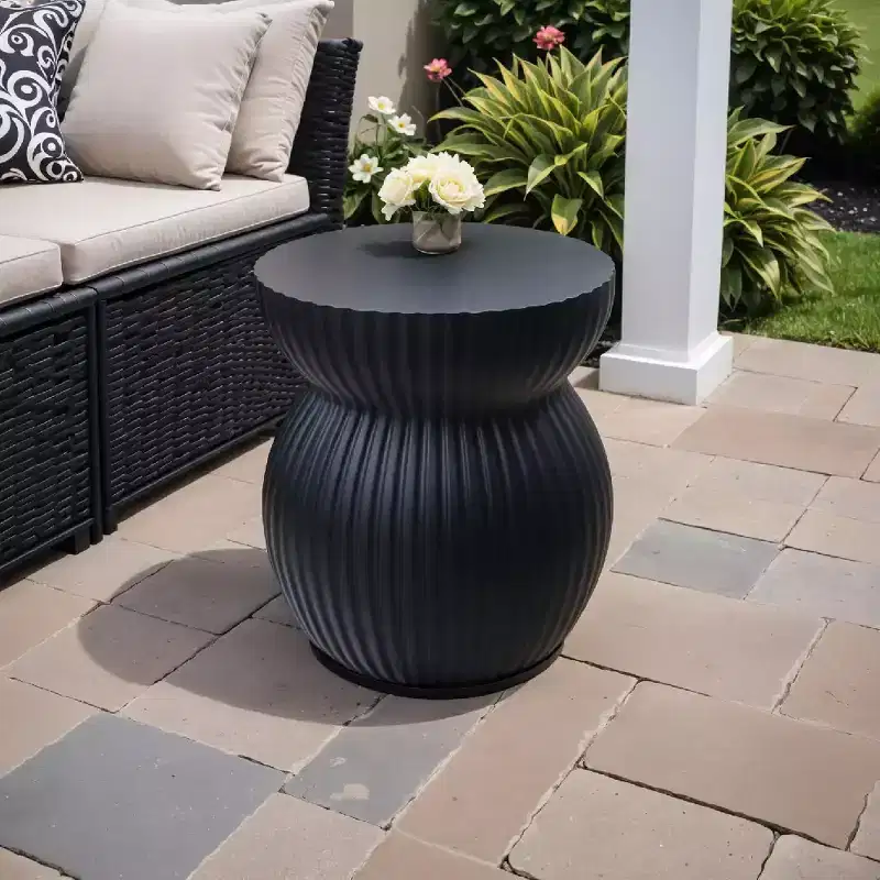 LeisureMod Mander Modern Fluted Accent Table - Fiberstone Hourglass End Table