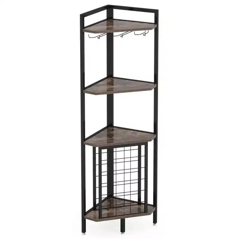 Tribesigns Corner Home Bar Racks, 4-Tier Liquor Shelf with Glass Holder
