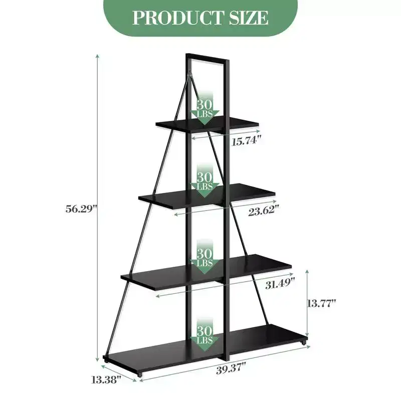 4-Tier Ladder Bookcase with Sailboat A-Shape Structure, Sturdy Display Shelf