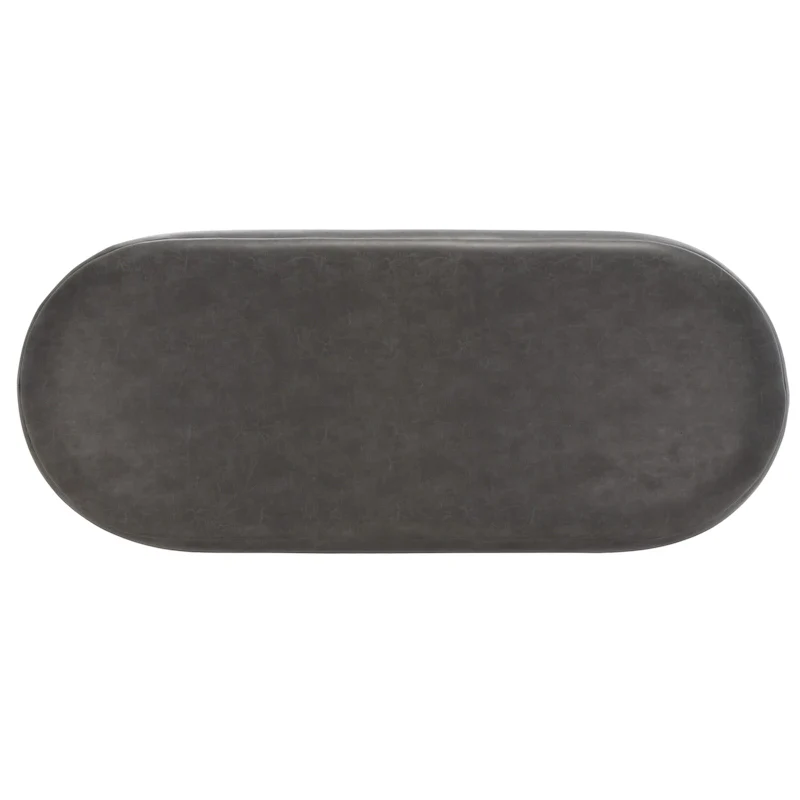 Oval Upholstered Bench in Grey Vegan Leather with Matte Black Base, 50