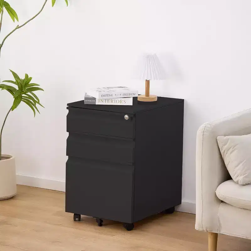 3 Drawer Mobile Filing Cabinet,Under Desk Metal Rolling File Cabinet with Lock & Anti-Tip Wheel for Home Office Organizer, Hanging File Folders
