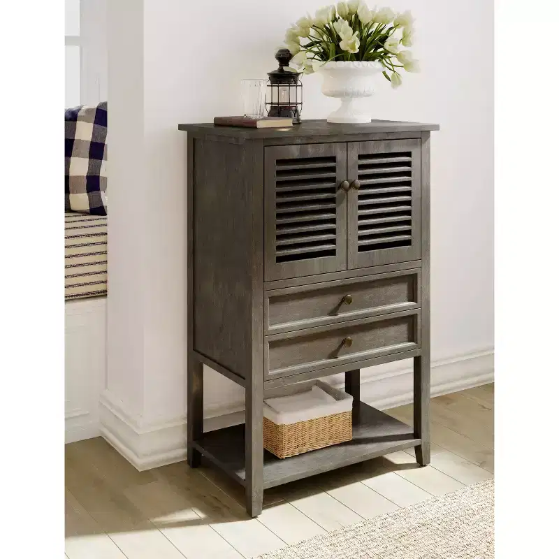 Elmhurst Cabinet Dark Gray - Finch: Traditional Style, Bronze Hardware, Wood Frame, 2 Doors, 2 Drawers