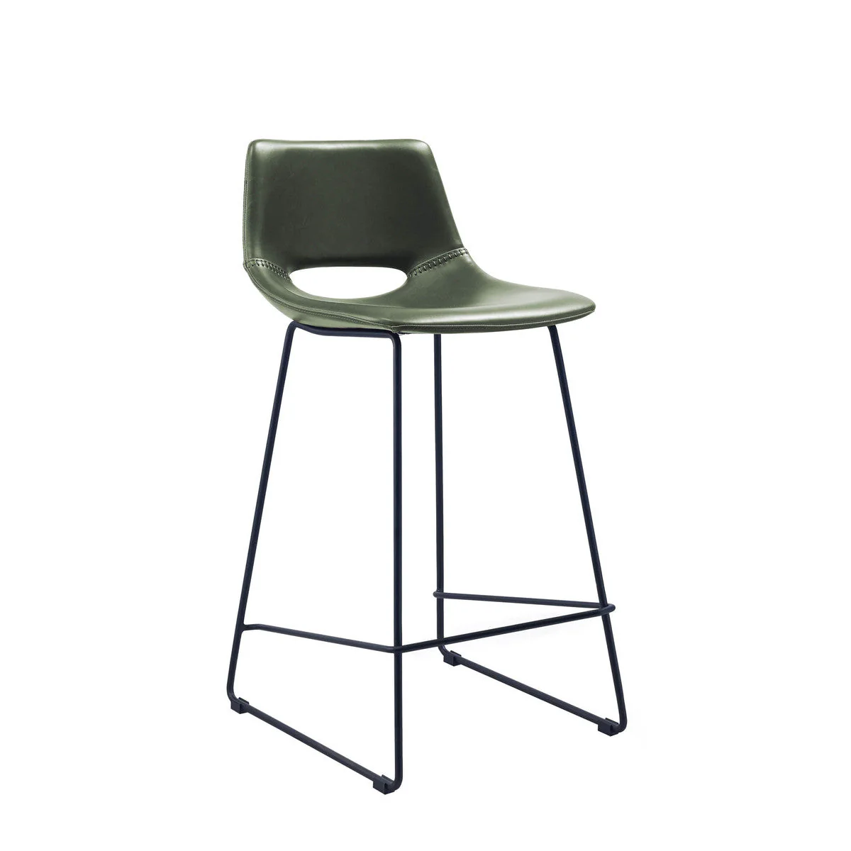 Mid-Century Green Synthetic Leather Barstool for Kitchen