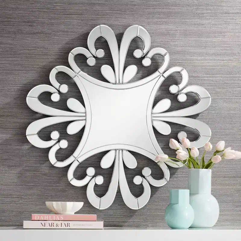 Square Starburst Vanity Wall Mirror, Beveled Cut Glass, 31.5