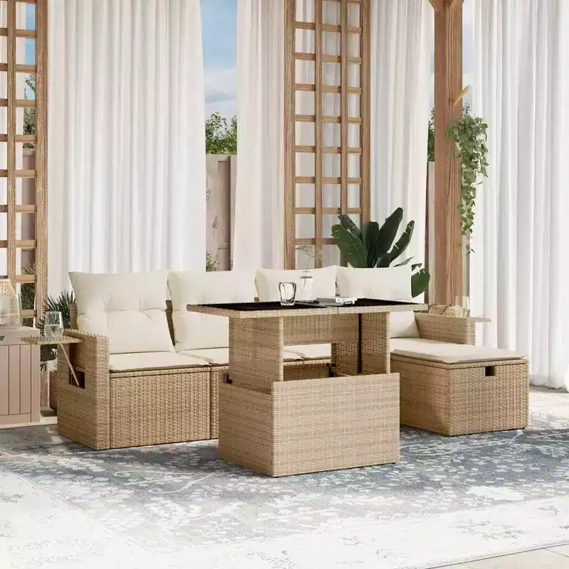 vidaXL 6 Piece Patio Sofa Set with Cushions Poly Rattan