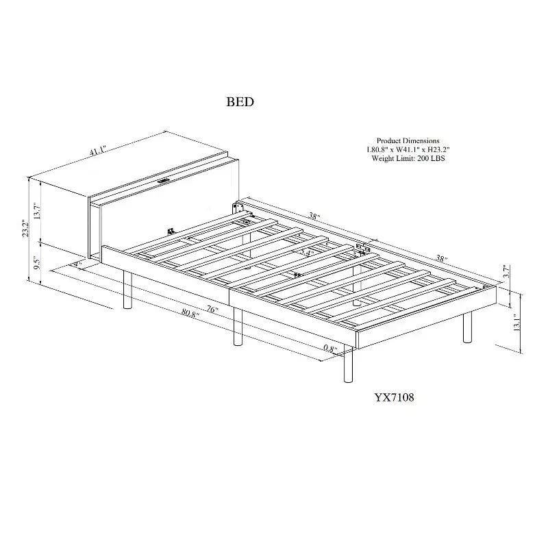 Modern Design Twin Size Platform Bed Frame with Built-in USB port for Walnut Color