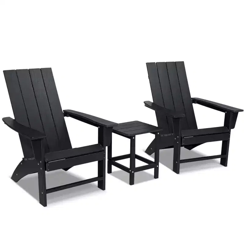 GARPROVM 2 Adirondack Chairs with Side Table HDPE Weather-Resistant Outdoor Patio Furniture