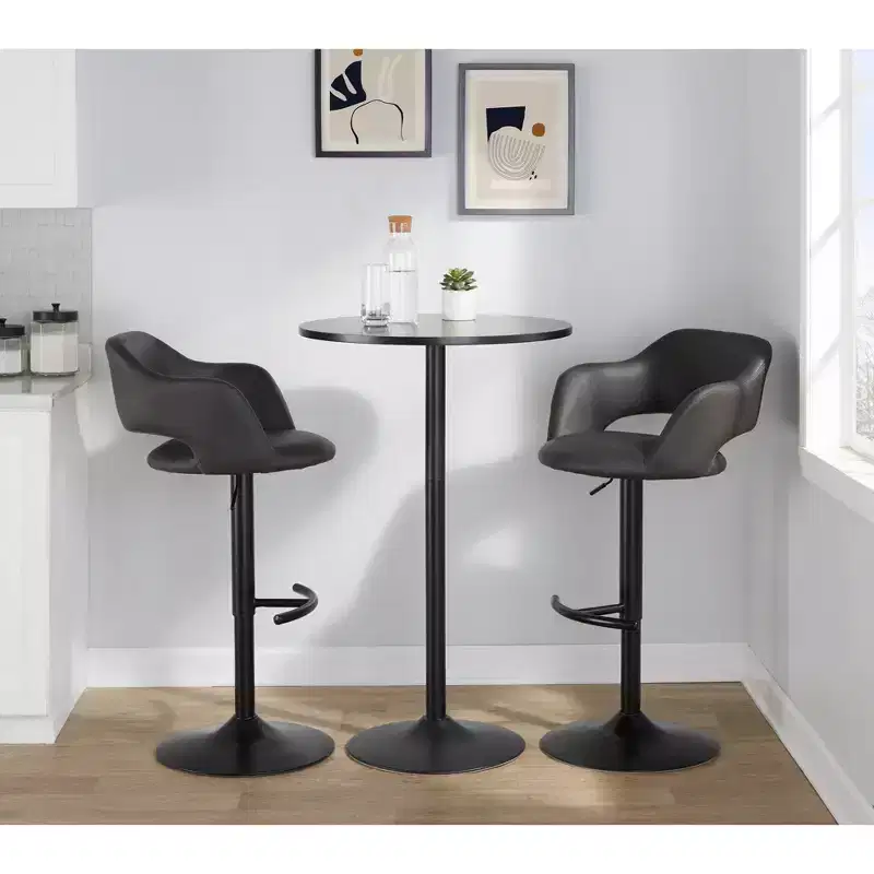 LumiSource Set of 2 Margarite Adjustable Barstools Black PU