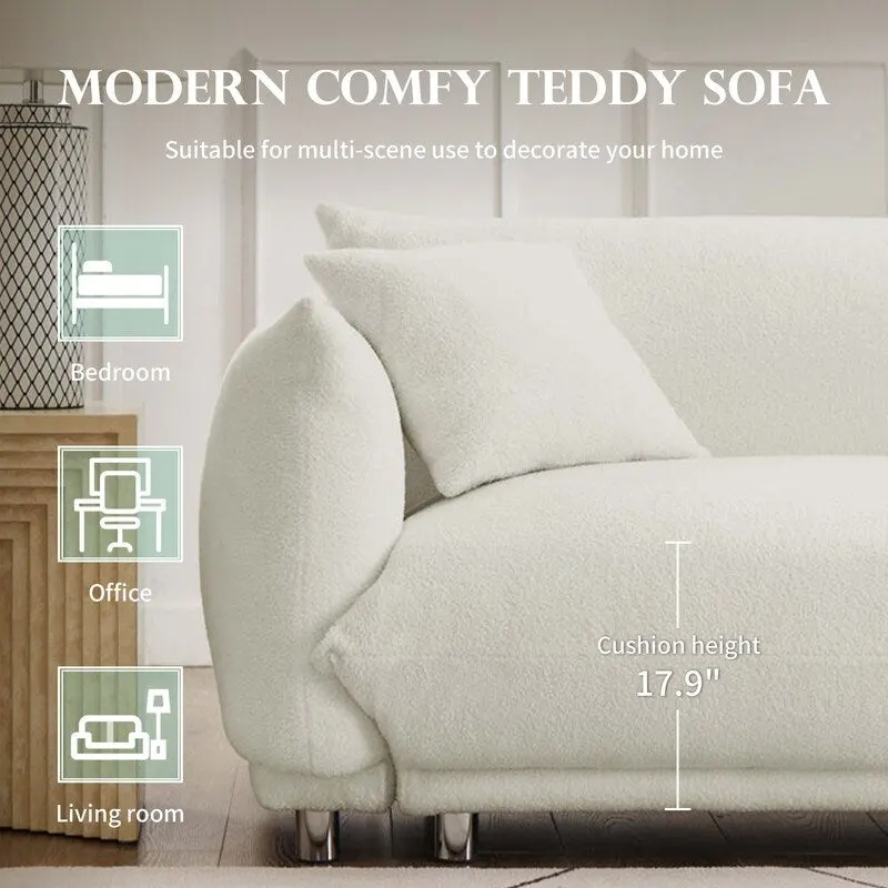 86.5 Teddy Velvet Large Bread Sofa With Pillows White