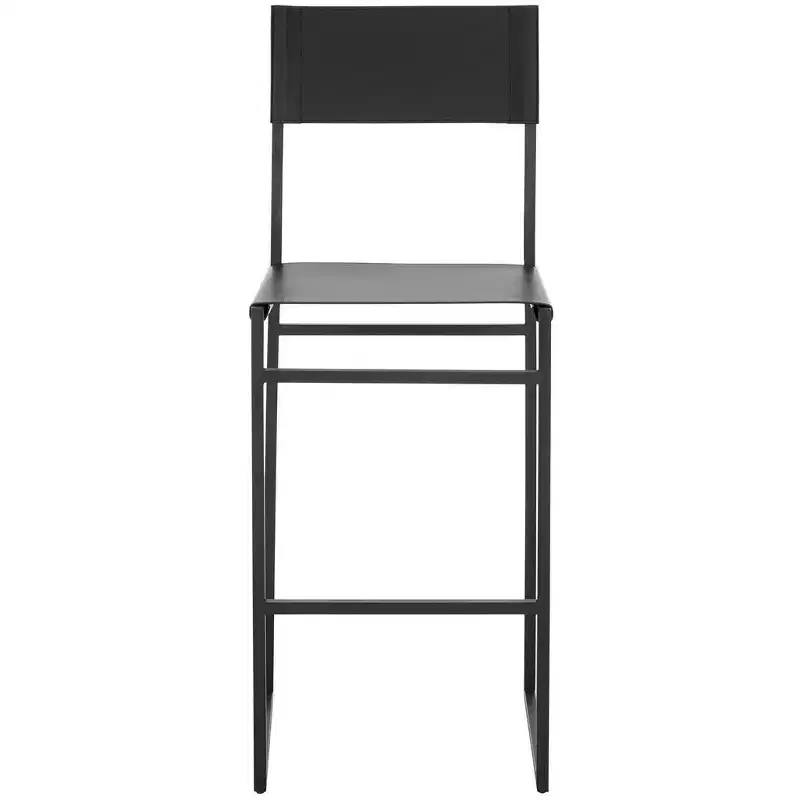 Modern Barstool – Iron Frame with Leather Seat, Light Grey & Black