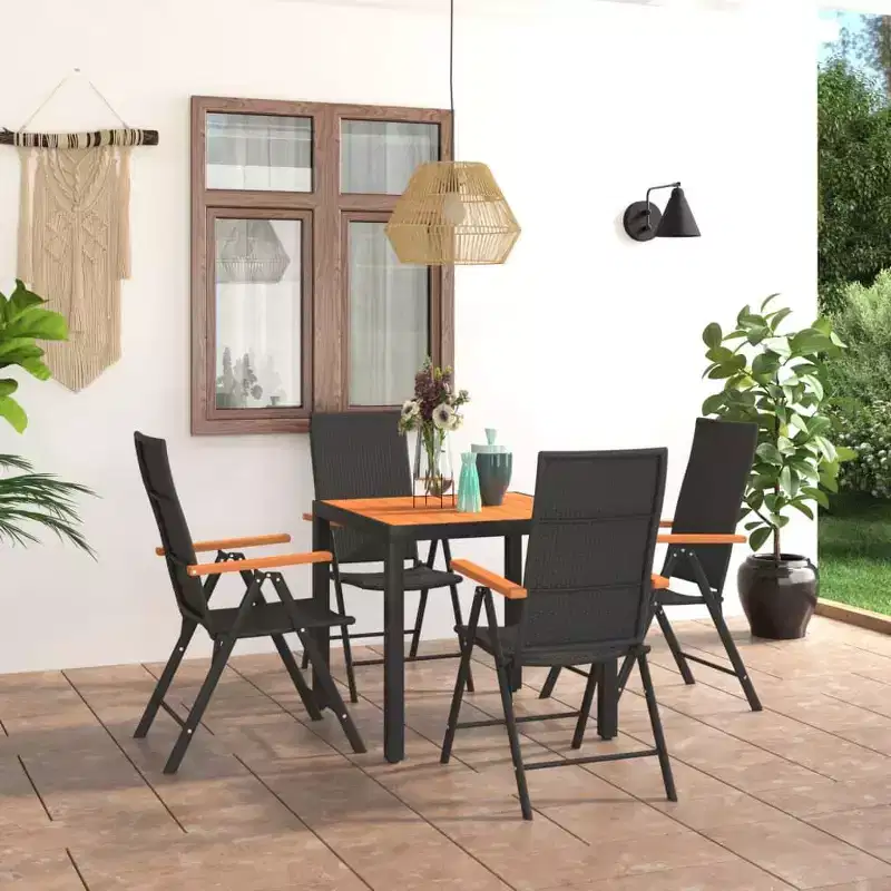 vidaXL Dining Set Black and Brown PE rattan Standard Size Durable