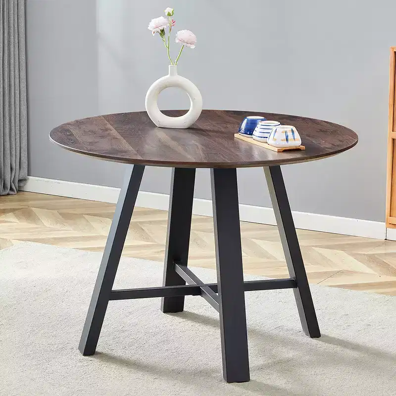 Round Coffee Table Dining Table Modern Cocktail Table Center Table Accent Table with with Metal Legs, Gold+White/Black+Wood-ModernLuxe