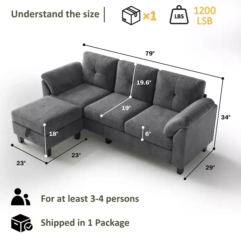 Dyonery 76.4-inch Modern Style Three-seater Sofa with Armrests and Pillows in Chenille Beige