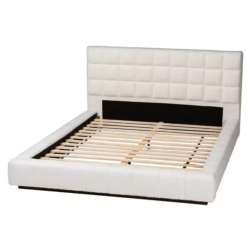 Baxton Studio Queen Size Braylin Teddy Bear Fabric Platform Bed White