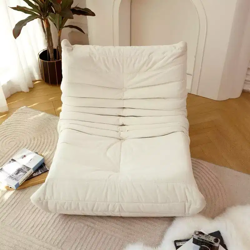 No Assembly Bean Bag Chair, Waterproof & Stain-Resistant Fabric Lounger, High-Density Memory Foam, Art Deco Style, Off-White