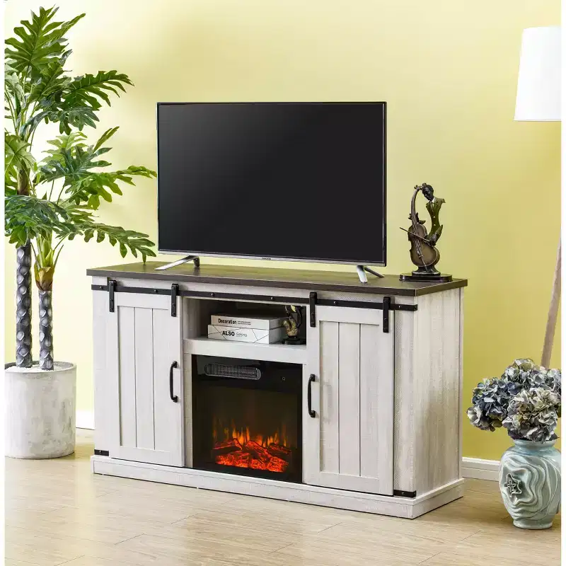 Electric Fireplace TV Stand with Barn Door Console for TVs up to 60