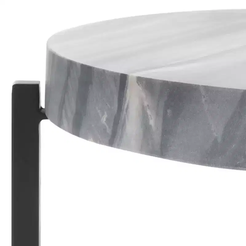 Gustavia Round Accent Table - ACC9805 - Grey Marble/Black - Safavieh