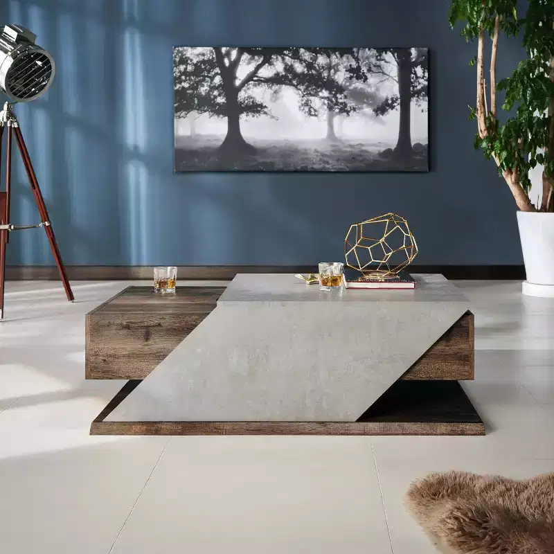 HOMES: Inside + Out Antero Lift Top Coffee Table Reclaimed Oak: Industrial Style, Storage Compartment, MDF
