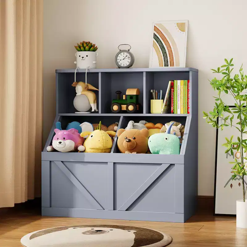 Kids Bookshelf and Toy Storage, Kids Toy Storage Organizer, Toy Storage Cabinet with Toy Shelf, Toddler Bookshelf And Toy Storage Combination