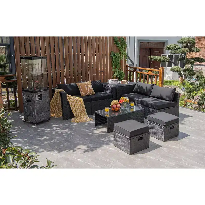 Costway 8PCS Patio Rattan Furniture Set Storage Table Ottoman cover