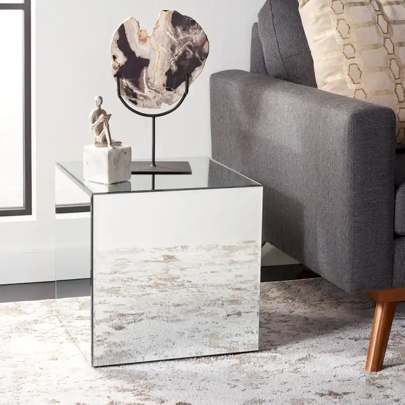 Mirrored Accent Side Table, Full Mirror Finish, 16