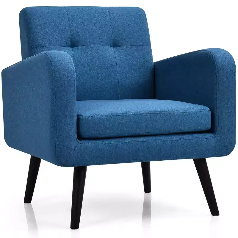 Mid Century Accent Chair Fabric Arm Chair Single Sofa w/Rubber Wood Legs Blue\Grey
