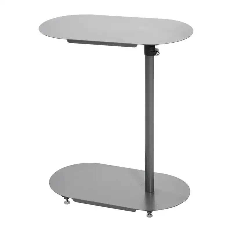 Storied Home Modern Adjustable C-Shaped End Accent Table Gray: Sleek Side Sofa Table, Steel Frame & Top