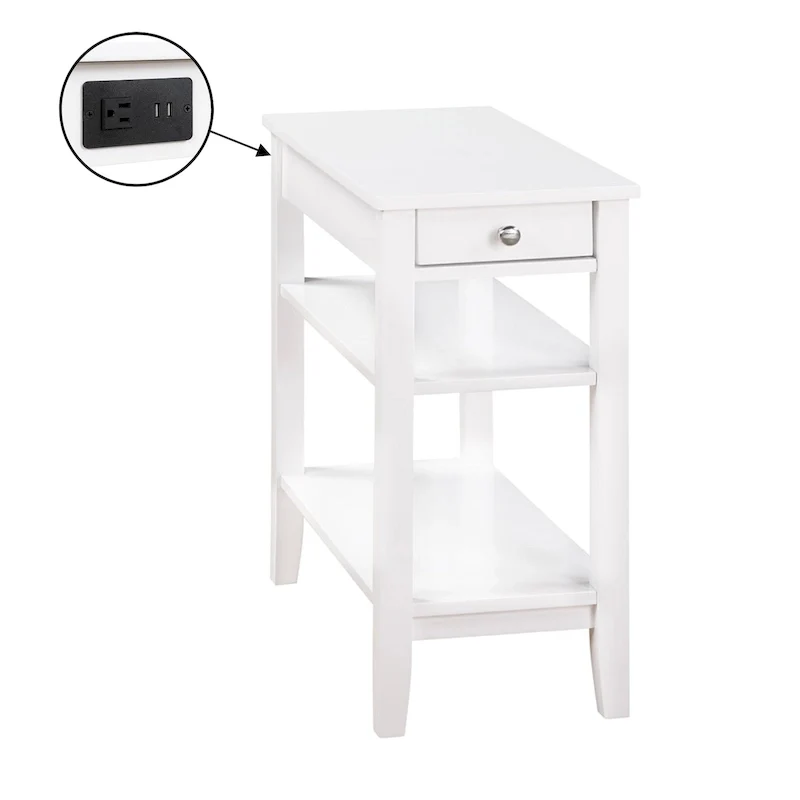 1 Drawer Chairside End Table with Charging Station and Shelves