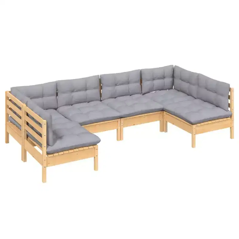 vidaXL Garden Lounge Set Grey Solid pinewood, fabric (100% polyester)
