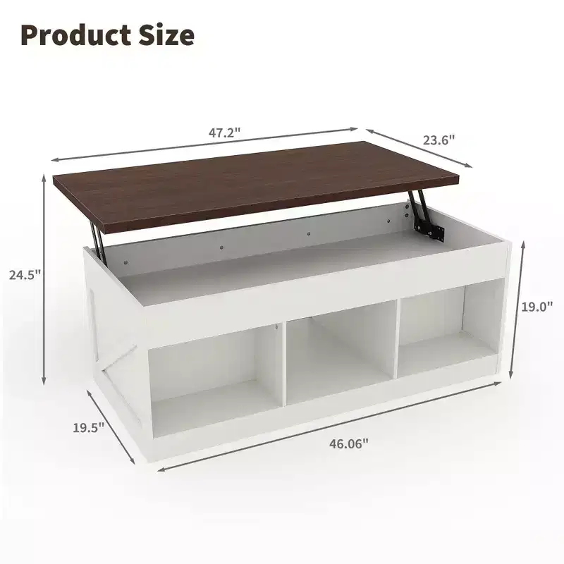 COZONY Coffee Table for Living Room with Lift Top and Storage, Square Industrial Design with X-Shaped Decor, Durable and Stylish, White