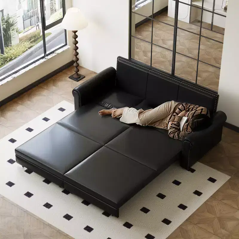 Multi-Functional 93.7 Faux Leather Convertible King Size Sofa Bed with Nailhead Trim