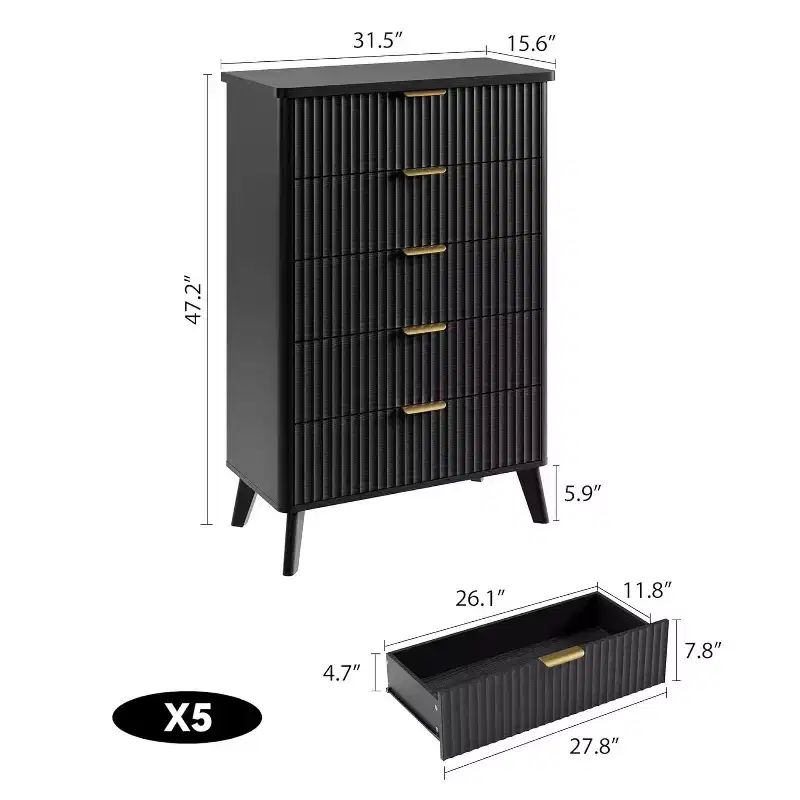 MDF 5-Drawer Fluted Chest of Drawers 31.5''W x 47.2''H