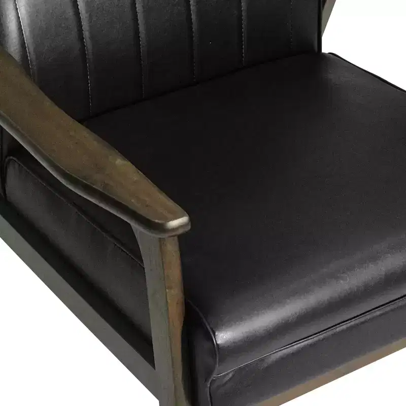 Mid Century Faux Leather Upholstered Accent Chair, Modern High Back Armchair, Leisure Wood Club Chair