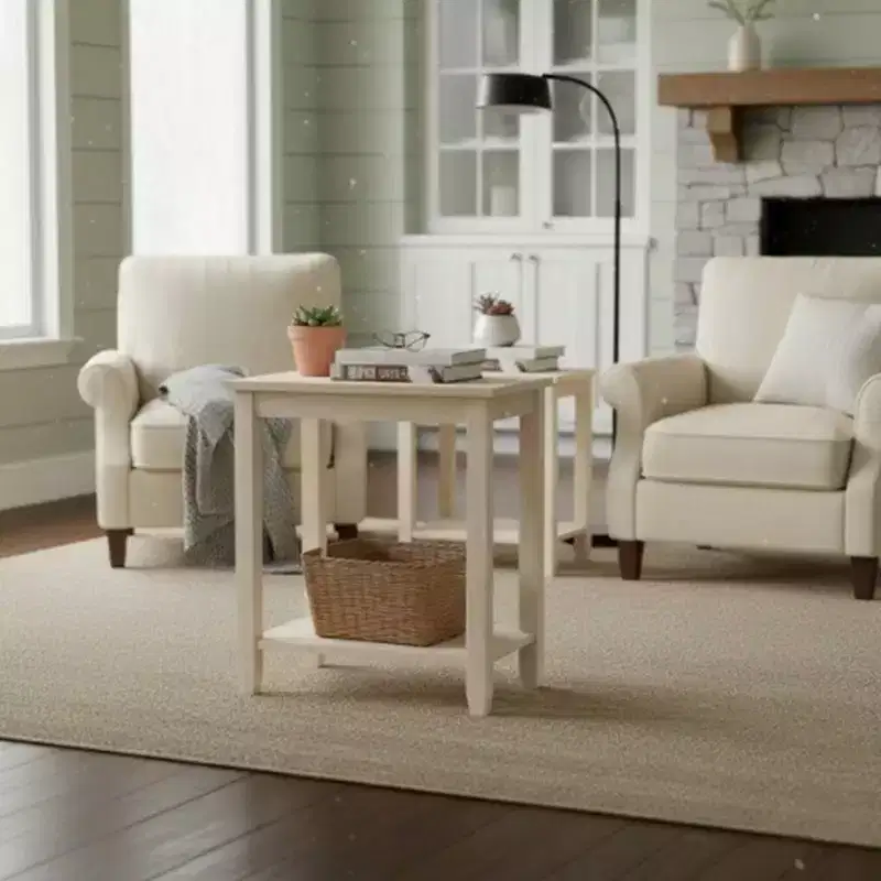 Beige Rectangle End Table with Shelf, 1-Piece