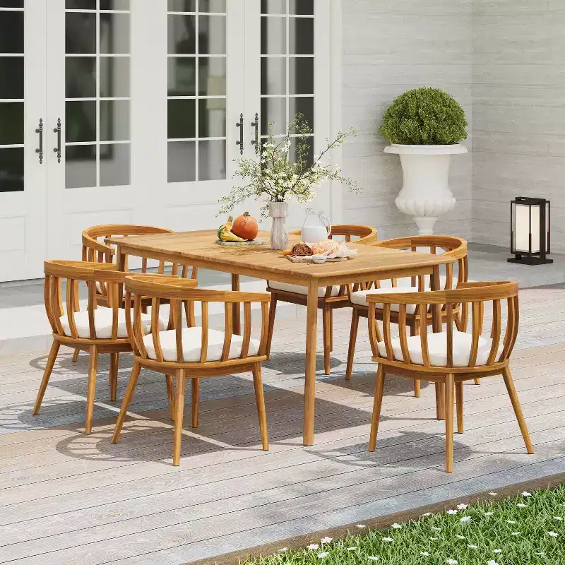 Christopher Knight Home Casper 7 Piece Outdoor Rustic Acacia Wood Dining Set with Slat Paneling