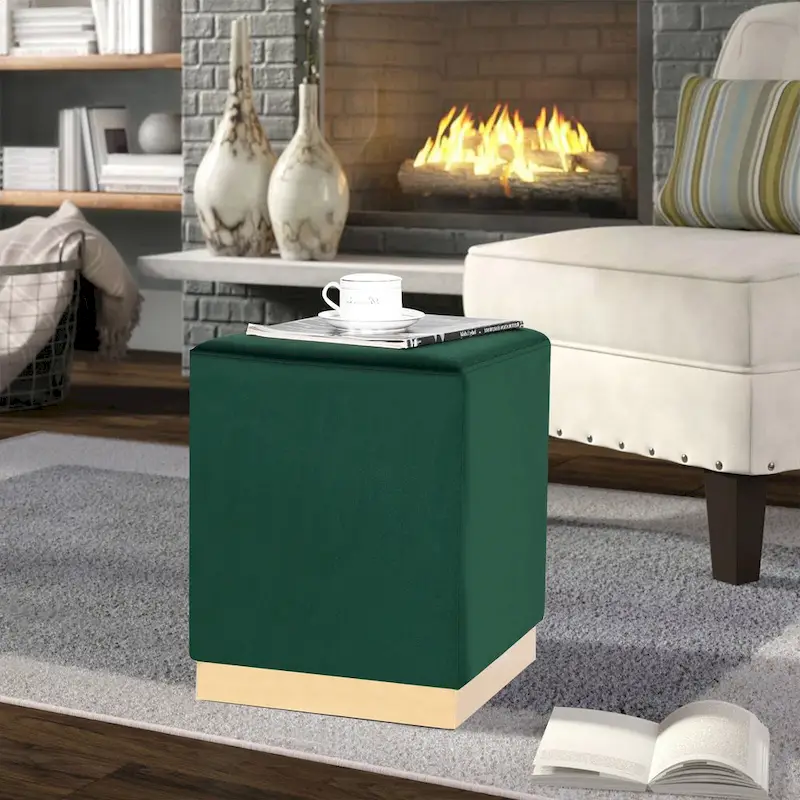 Ottoman Footrest Vanity Stool with Gold Trim