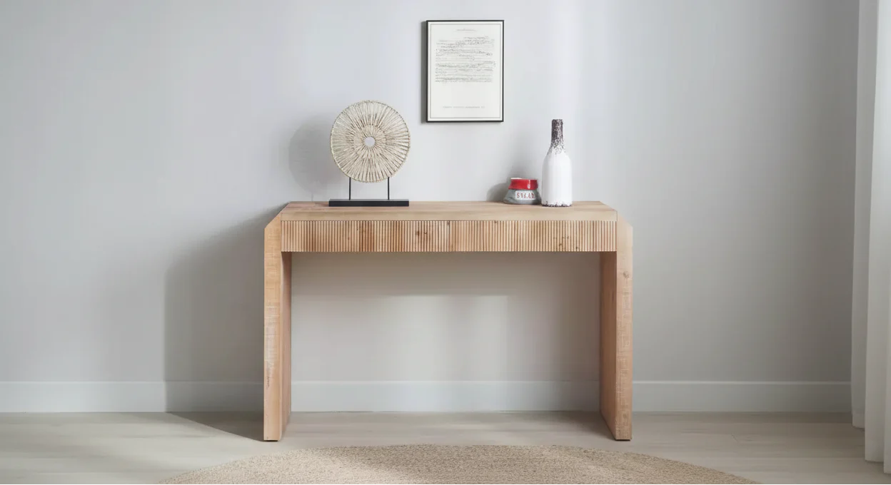 51.8 Wooden Console Table with Ribbed Textured Drawer