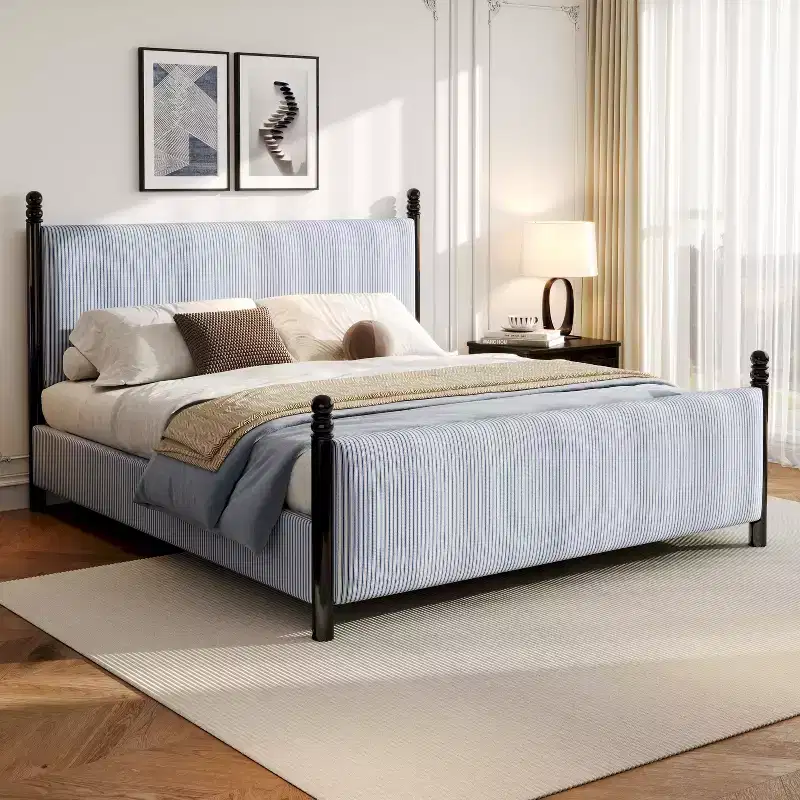 Rubberwood Upholstered Platform Bed Queen/King 48''H x 65.3''W x 85.4''D