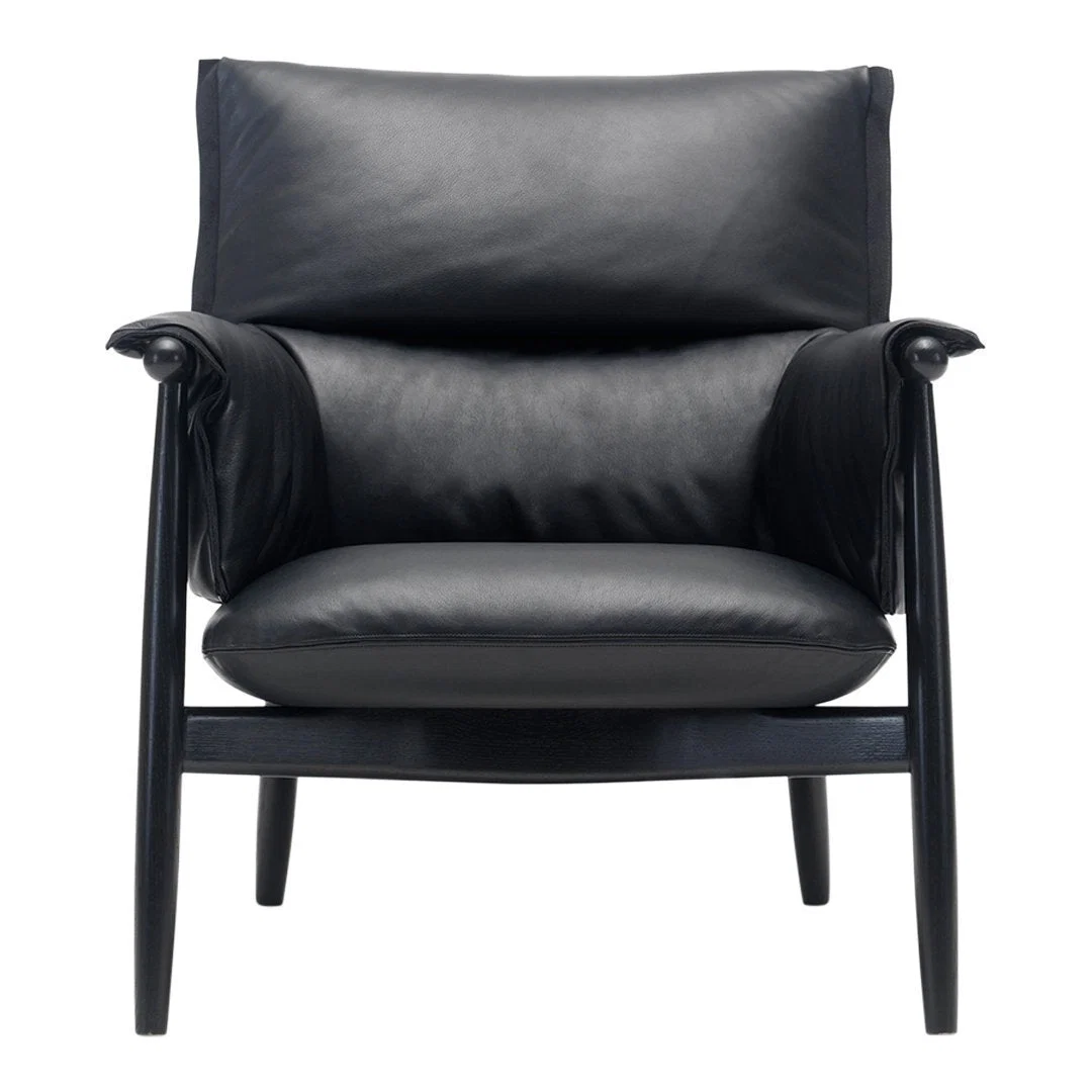 Scandinavian Solid Wood Lounge Chair with Tri-Fold Cushion Seat Back & Armrest for Living Room