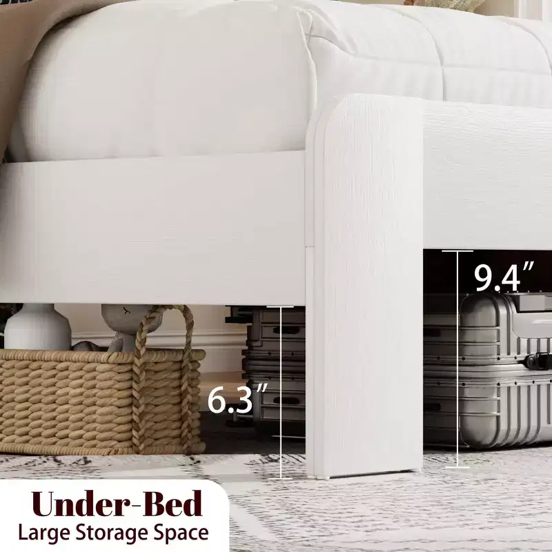 White Full Size Platform Bed Frame with Headboard, For 1 Person
