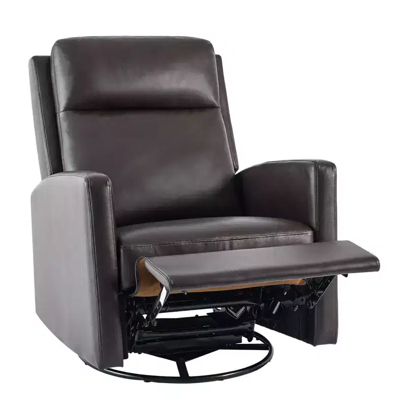 Swivel Rocking Recliner, Wide PU Leather Glider Sofa Chair with Ergonomic High Backrest for Living Room, Bedroom, Chocolate