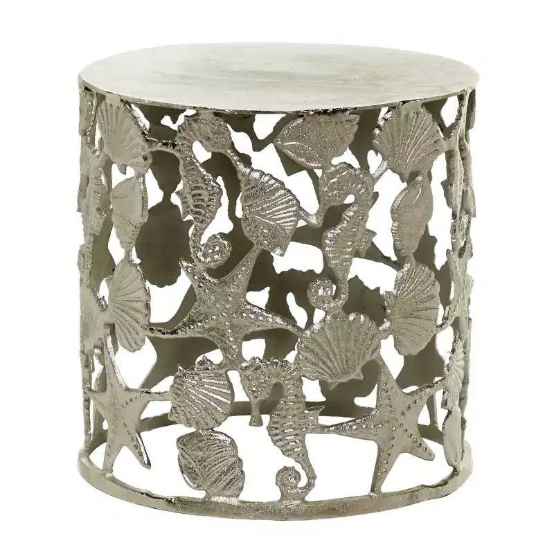 Coastal Aluminum Accent Table Silver - Olivia & May: Seahorse Base, Indoor Use, No Assembly Required