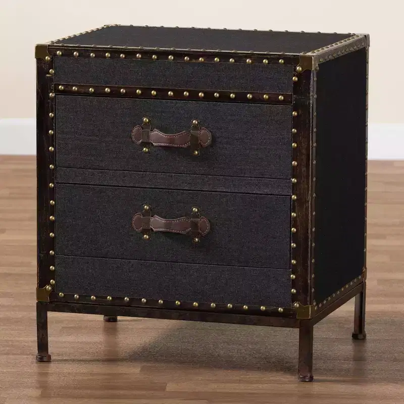 Canvas 2-Drawer End Table Trunk Black/Brown